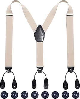 Mens Adjustable Button End Suspenders - Y-Back Elastic Tuxedo Suspenders with Heavy Duty Leather Buttons End