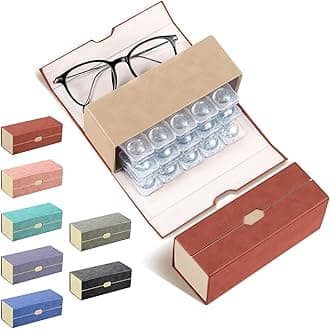 Flutesan Daily Contact Lens Case and glasses Organizer 2 in 1 Double Sided Portable Contact Lens Travel Case for Travel Outdoor Daily Use, Storage up to 30 Lense(Brown)