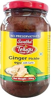 Swetha Telugu Foods Ginger Pickle with Garlic, No Preservatives, 500g Pet Bottle