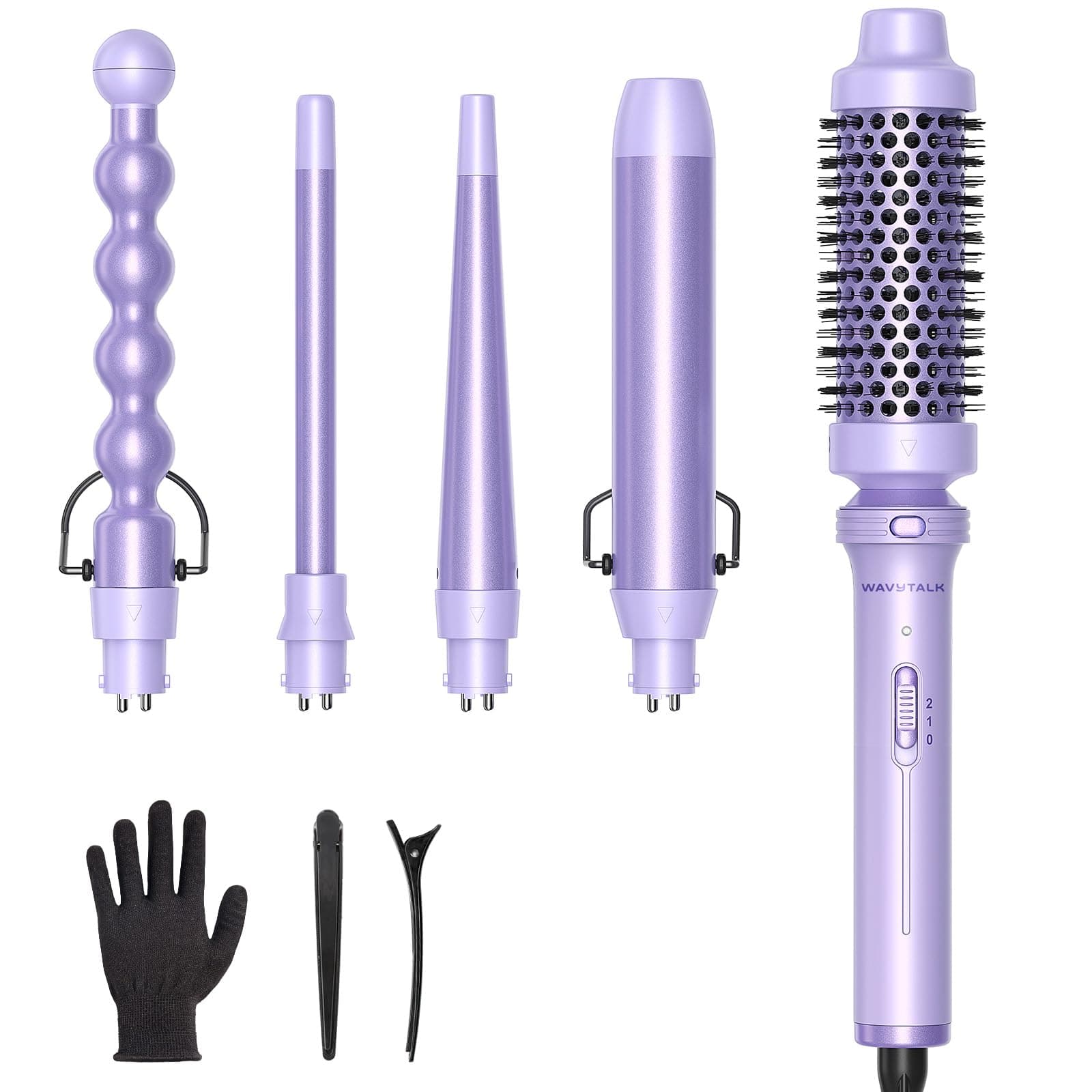5 in 1 Curling Iron,Curling Wand Set with Curling Brush and 4 Interchangeable Ceramic Curling Wand(0.5”-1.25”),Instant Heat Up,Include Heat Protective Glove & 2 Clips (Purple)