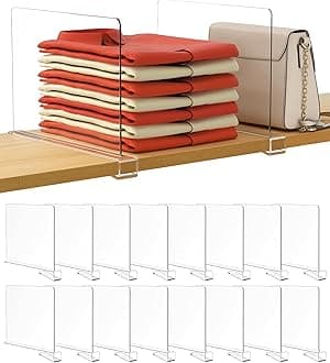 HBlife 16 Pack Clear Shelf Dividers, Vertical Purse Organizer for Closet Perfect for Sweater, Shirts, Handbags in Bedroom and Kitchen, Adjustable Acrylic Bookshelf for Organization