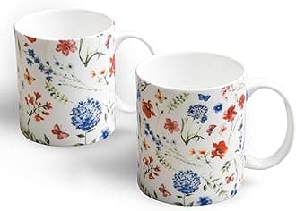Maison d' HermineJust Florals Fine Bone China Coffee Mug with Handles for Hot Beverages - Coffee Cappuccino Latte| Cocoa Tea Perfect for Home Gifts (Pack of Two, 15 Ounce)