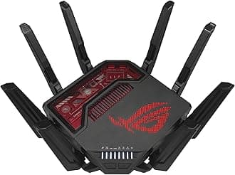 ASUS ROG Rapture GT-BE19000 Tri-band WiFi 7 Gaming Router (320MHz Channels & 4k-QAM, MLO, 2x 10G ports, AI WAN detection, Triple-level Game Acceleration, AiMesh, free network security, VPN features)