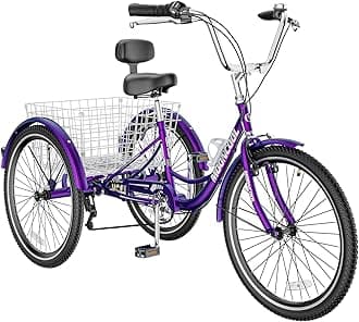 MOONCOOL Adult Tricycles 3 Wheel 7 Speed Trikes, 20/24/26 inch Adult Trikes 3 Wheeled Bike with Basket for Seniors, Women, Men.