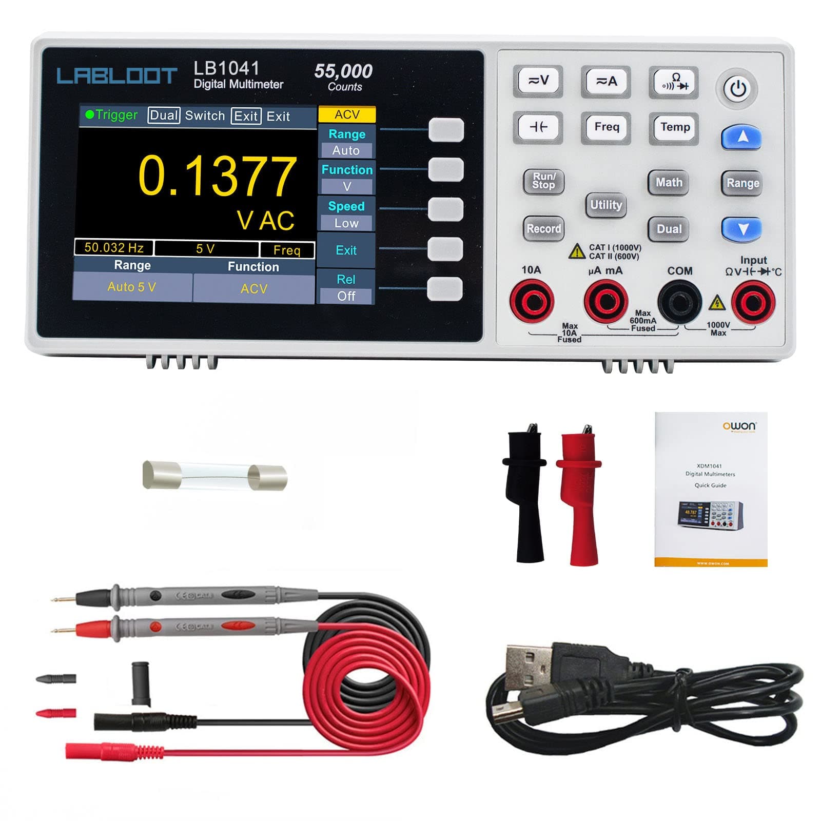 LB1041 USB Digital Multimeter, 3.7Inch LCD Screen 55000 Counts True RMS Temperature Mini Desktop Meter