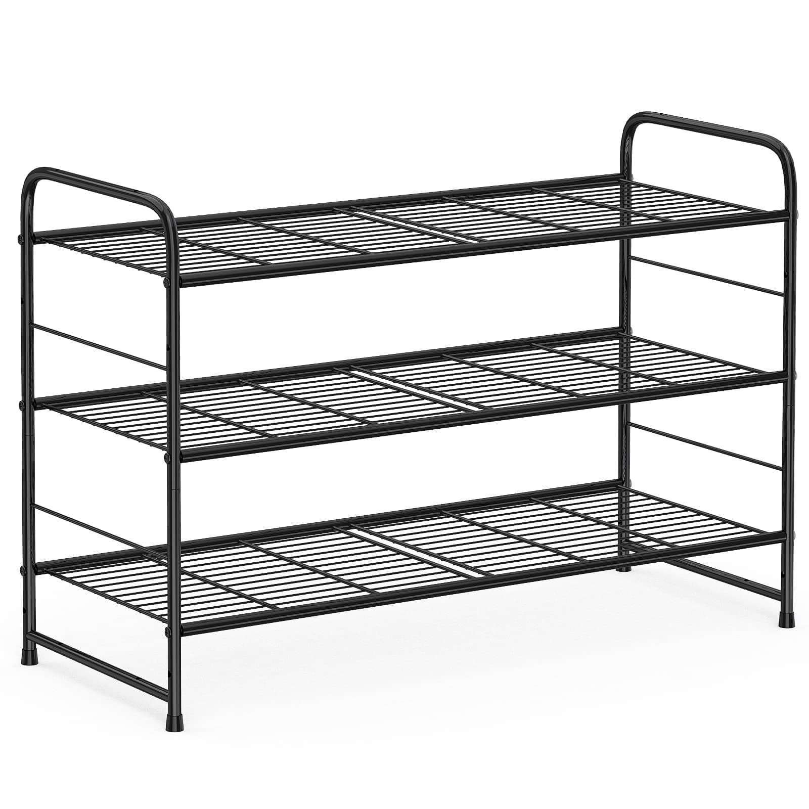 Auledio AULEDIO Shoe Rack, Stackable and Adjustable Multi-Function Wire Grid Shoe Organizer Storage, Extra Large Capacity, Space Saving, Fits Boots, High Heels, Slippers and More (Black, 3 Tier)