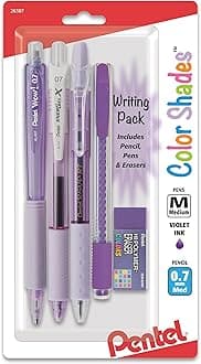 Pentel Color Shades Writing Pack - Includes; Pencil, Pens, and Erasers- Pastel Violet (BLBKALZBPV)