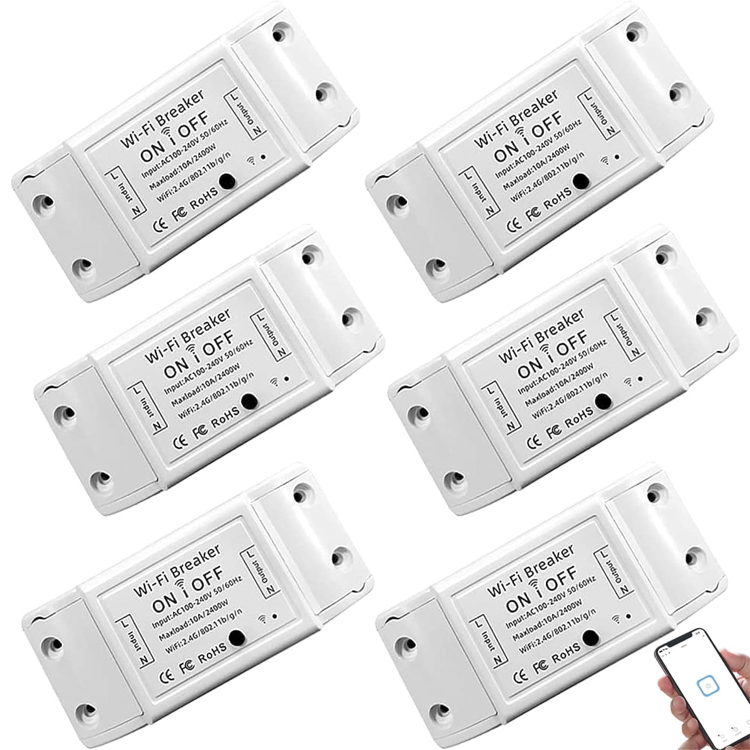 Gluckluz Smart WiFi Switch Wireless Remote Control Electrical Switch Compatible with Alexa, Google Home, Smart Life APP, iOS & Android, Suit for Home Hotel Office (6 Pack)