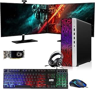 TechMagnet HP G3 Gaming Desktop PC, Intel Core i7 6th Gen, RX 550 Graphics, 16GB RAM, 1TB SSD, 27 Inch Dual Monitor, RGB Keyboard Mouse, RGB Headphone, Webcam, Windows 11 Pro (Renewed)