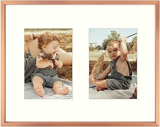 Golden State Art, 7x5 Aluminum Collage Frame, Displays 5x7 Pictures With 2 Openings Mat or One 11x14 Photo, Real Glass, Portrait/Landscape Wall Display, Rose Gold, 1 Pack
