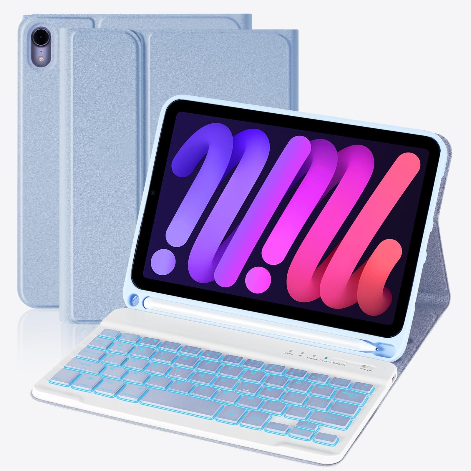 Keyboard Case for iPad mini 7 (A17 Pro) 2024 & Mini 6 2021, 8.3 Inch Tablet Keyboard Cases with Pencil Holder, Auto Sleep/Wake, Detachable Keyboard Cover for iPad mini 7th/6th Gen, Purple
