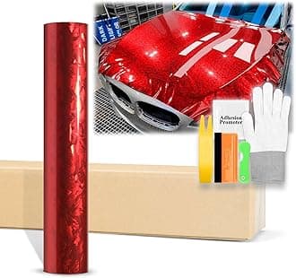 36"x60" (3FTx5FT) Gloss Red 24K Chopped Forged Carbon Fiber Textured Vinyl Wrap Auto Car Sticker Decal Sticker Film Sheet Bubble Free Air Release Technology with Tool Kit