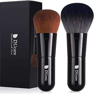 DUcare Foundation and Powder Brushes Blush Kabuki Set 2 PCS - Buffing Stippling Liquid Blending Mineral Powder Makeup Tools Black