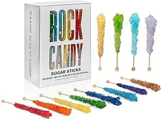 Candy Envy - Assorted Rock Candy Sugar Sticks - 24 Individually Wrapped Treats - Assorted Colors & Flavors