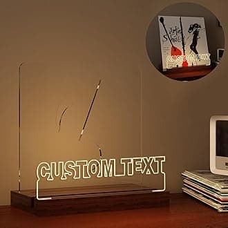 YuanDian Personalised Light up Now Playing Vinyl Record Stand, Now Spinning Record Stand, Wooden Acrylic Holder for Vinyl Album Display Storage