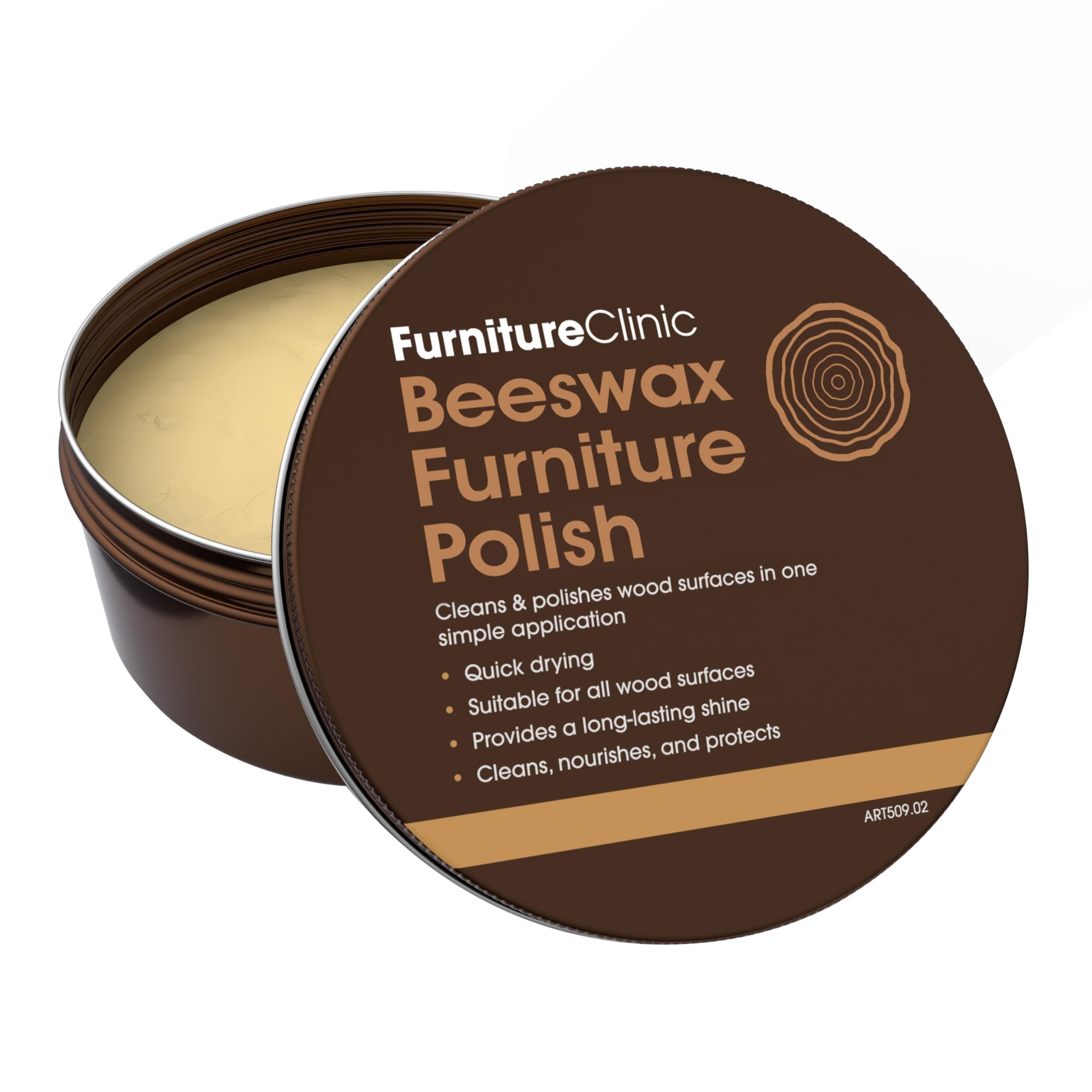 Furniture Clinic Premium Beeswax Polish (6.8oz/200ml) | Condition, Restore, Protect, & Waterproof Wood Furniture, Cabinets, and More | Natural Wax for all Wood Types & Colors - Oak, Teak, Dark & Light