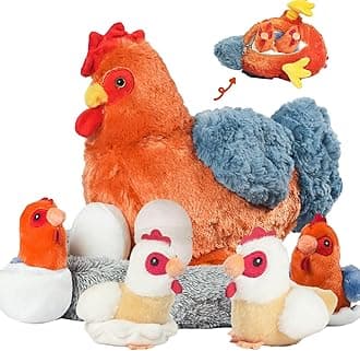 9 in 1 Chicken Stuffed Animal Set, Stuffed Chicken Plush Toy with Zippered Belly, Egg Laying Hen with Chicks and Eggs in Coop, Chickens Toys for Kids Easter Stuffer Christmas Birthday Gift