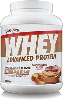 Per4m Whey Protein Powder | High Protein Shake for Muscle Growth & Recovery | Low Sugar Gym Supplement | Sports Nutrition Drink + Amino Acids (2010g, Peanut Butter & Jelly)