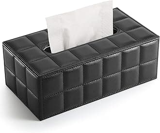 KINGFOM Rectangular Tissue Box Cover, Imitation Suede PU Leather Tissue Box Holder, Facial Napkin Paper Dispenser for Home Office Car Automotive Decoration with Magnetic Bottom(Soft Black)