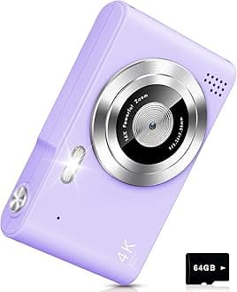 Digital Camera, Camera for Kids, UHD 4K 48MP Point and Shoot Digital Cameras with 64GB SD Card and 16X Digital Zoom Anti Shake, Compact Portable Small Gift for Boys Girls Students, Purple