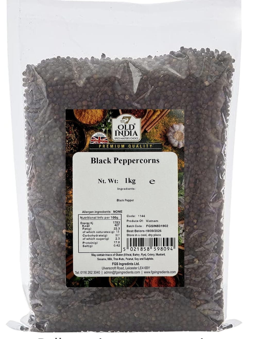 Old India Black Peppercorns 1kg