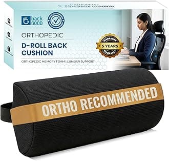 D-Shaped Lumbar Support Roll | Premium Memory Foam | 5-Year Warranty | Medical Grade Back Cushion for Lower Back Pain, Sciatica & Spinal Alignment | Office Chair & Car Seat Lumbar Roll(Black)