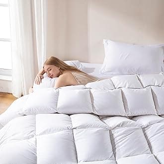 DOWNCOOL Oversized Queen Feather Down Fiber Comforter, 100% Cotton Cover Ultra Soft Fluffy Duvet Insert, All Season Hotel Style Bedding Comforters with Corner Tabs, White 98"x98"