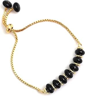 GEMPIRES NATURE’S TREASUREGempires Black Quartz Beads Bracelet, Bolo Style, 14k Gold Plated 6 to 8 inch Adjustable, Crystal Bracelets, Handmade Bracelets for Women and Girls (Black Quartz)