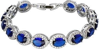 HermosaOval Ladies Tennis Bracelet Sapphire Ruby Emerald White Topaz Silver 7 inch