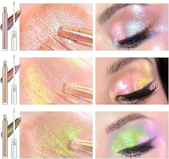 Multichrome Liquid Eyeshadow Set,3 Colors Multi-Dimensional Eye Liner Makeup,High Pigment Waterproof Metallic Eye Shadow,Ultre Fine Tip Glitter Eyeshadow (04 wonder+05 sunrise+06 dusk)