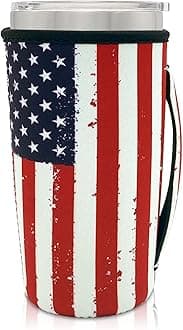 Neoprene Insulated Sleeves Cup Holder with Handle for 20oz Tumbler Cups, Reusable Iced Coffee Sleeve For 30oz - 32oz coffee cups(American Flag)