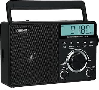 Retekess TR635 Portable Digital AM FM Shortwave Radio with Best Reception, Backlight LCD Display, Clock, Battery or AC Power for Elder, Home