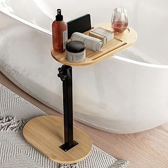 Bamboo Bathtub Tray Table with Adjustable Height, Freestanding Bath Caddy Tray for Tub Against Wall, Bathtub Side Table for Luxury Bath Home Spa Homewarming - Patent Protected (Natural)
