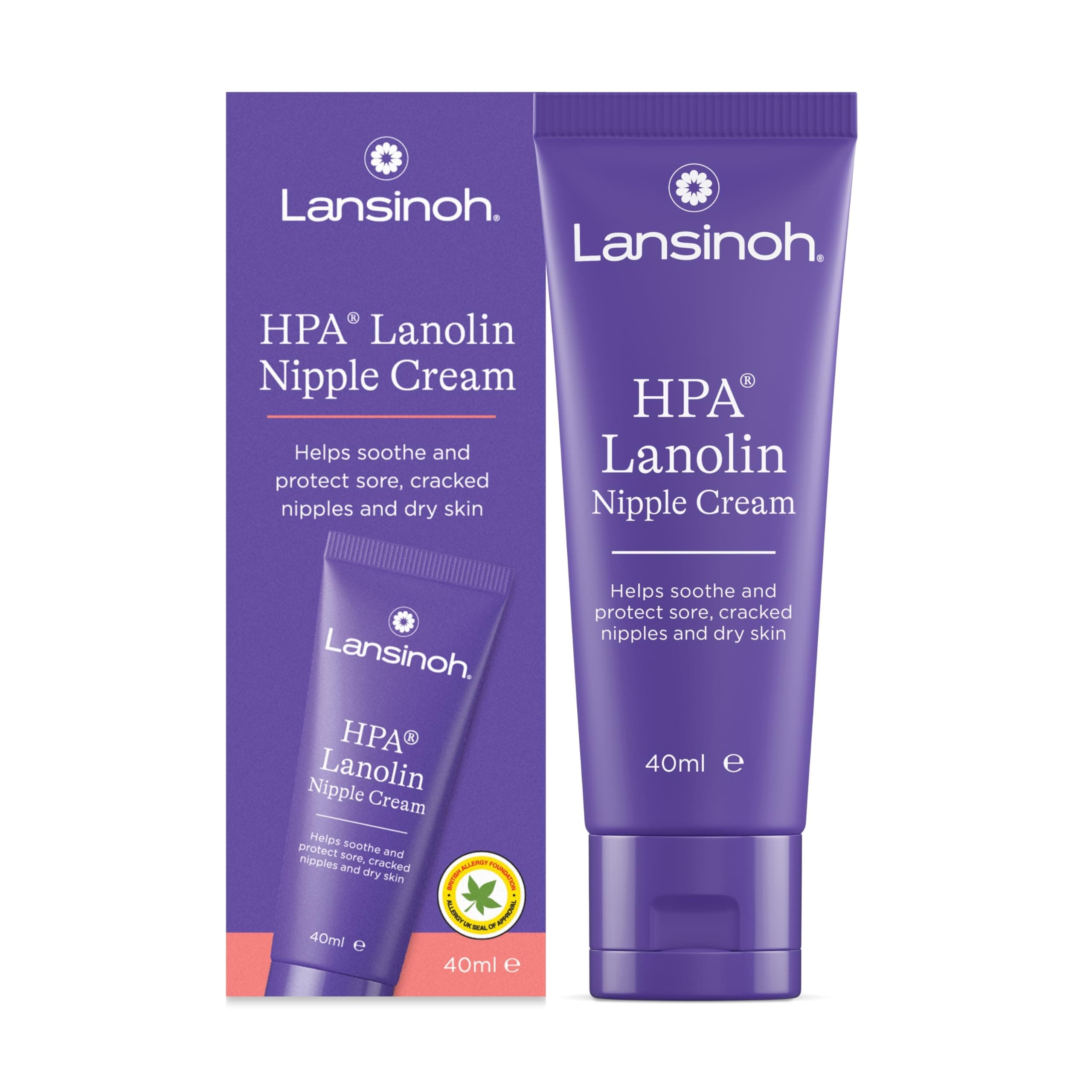 HPA Lanolin Nipple Cream - 40ml - Sore Nipples Cracked Skin Breast Feeding 100% Natural Hypoallergenic Tasteless & Odourless BPA BPS-free Breastfeeding Hospital Bag Maternity Essentials