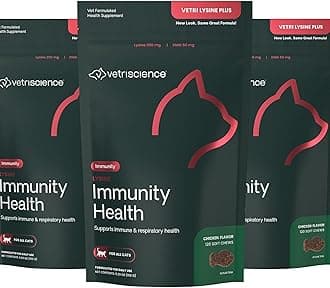 VetriScience Lysine Immunity Health Chews, 250 mg Lysine Plus Immune Supplement for Cats and Kittens with Allergies, Sneezing, Runny Nose and Watery Eyes, Chicken, 3 Pack