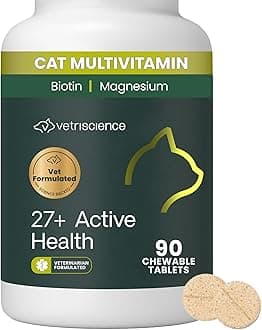 VetriScience 27+ Active Health Chewable Tablets, Nu Cat Daily Multivitamin for Cats and Kittens, Balanced Vitamins, Minerals and Antioxidants, Fish, 90 Count