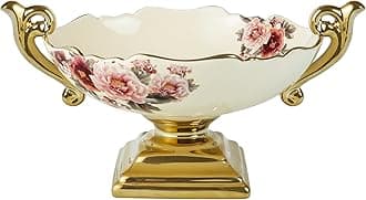 Wavy Fruit Bowl with Gold Holder, Floral Fruit Tray, Snack Stand for Dining Table, Room Décor,30oz