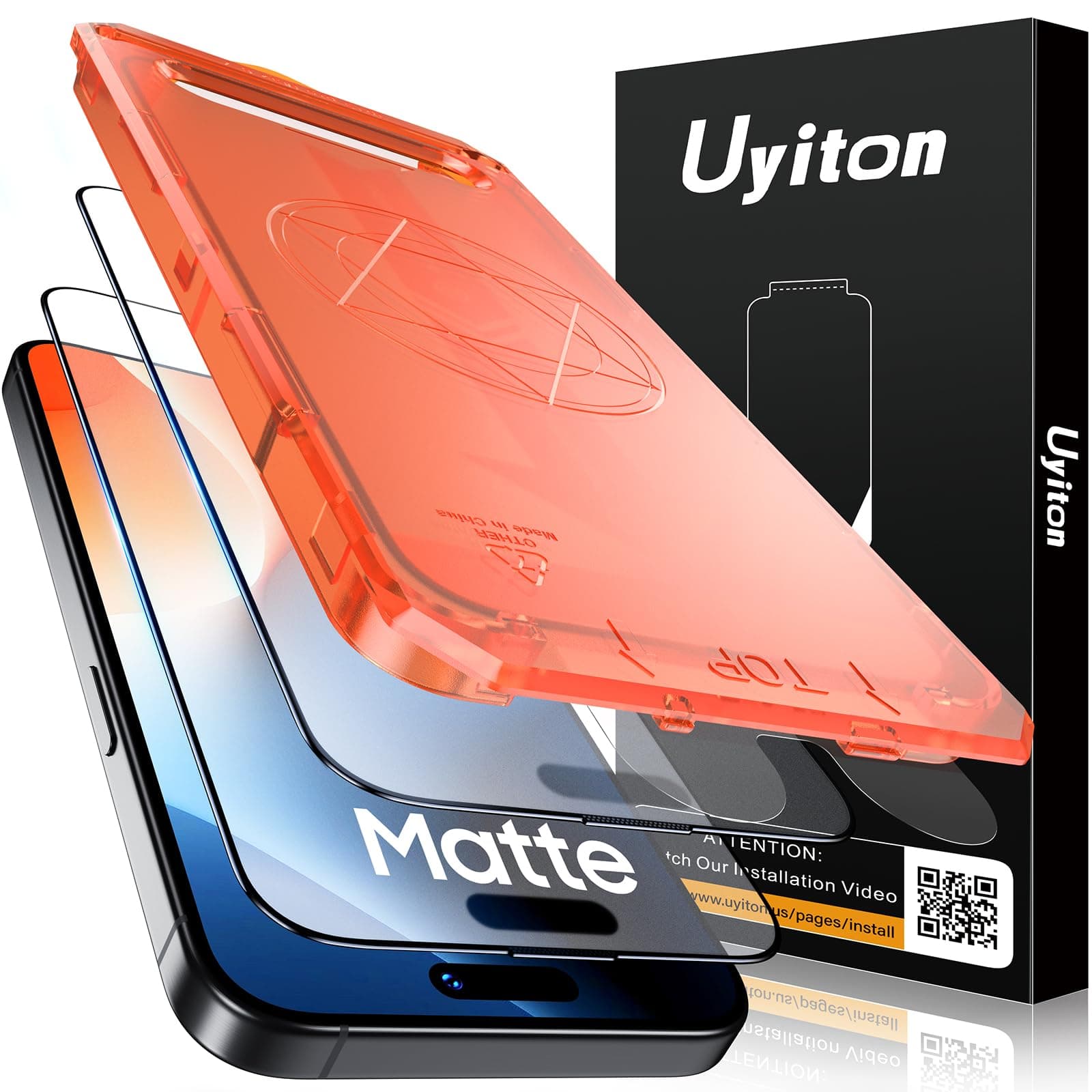 Uyiton for iPhone 15 Pro Max Matte Screen Protector, Anti-Fingerprint [Easy to Install] Anti-Reflection Shatterproof Full Coverage [Case Friendly] Anti-Glare 9H Tempered Glass Screen Cover, 2 Packs