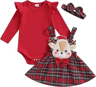 Christmas Baby Girl Outfit Newborn Cute Elk Fly Sleeve Romper Overall Dress Infant Girls Fall Winter Skirt Set
