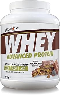 Per4m Whey Protein Powder | High Protein Shake for Muscle Growth & Recovery | Low Sugar Gym Supplement | Sports Nutrition Drink + Amino Acids (2010g, Dubai Chocolate)