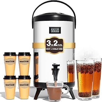 WantJoin Insulated Beverage Dispenser-75 Cup Hot&Cold water Urn for Catering-Stainless Steel Premium 12 L/3.2 Gallon Hot Drink Dispenser with Spigot for Coffee & Hot tea,Cold Milk,Water,Juice(Silver)
