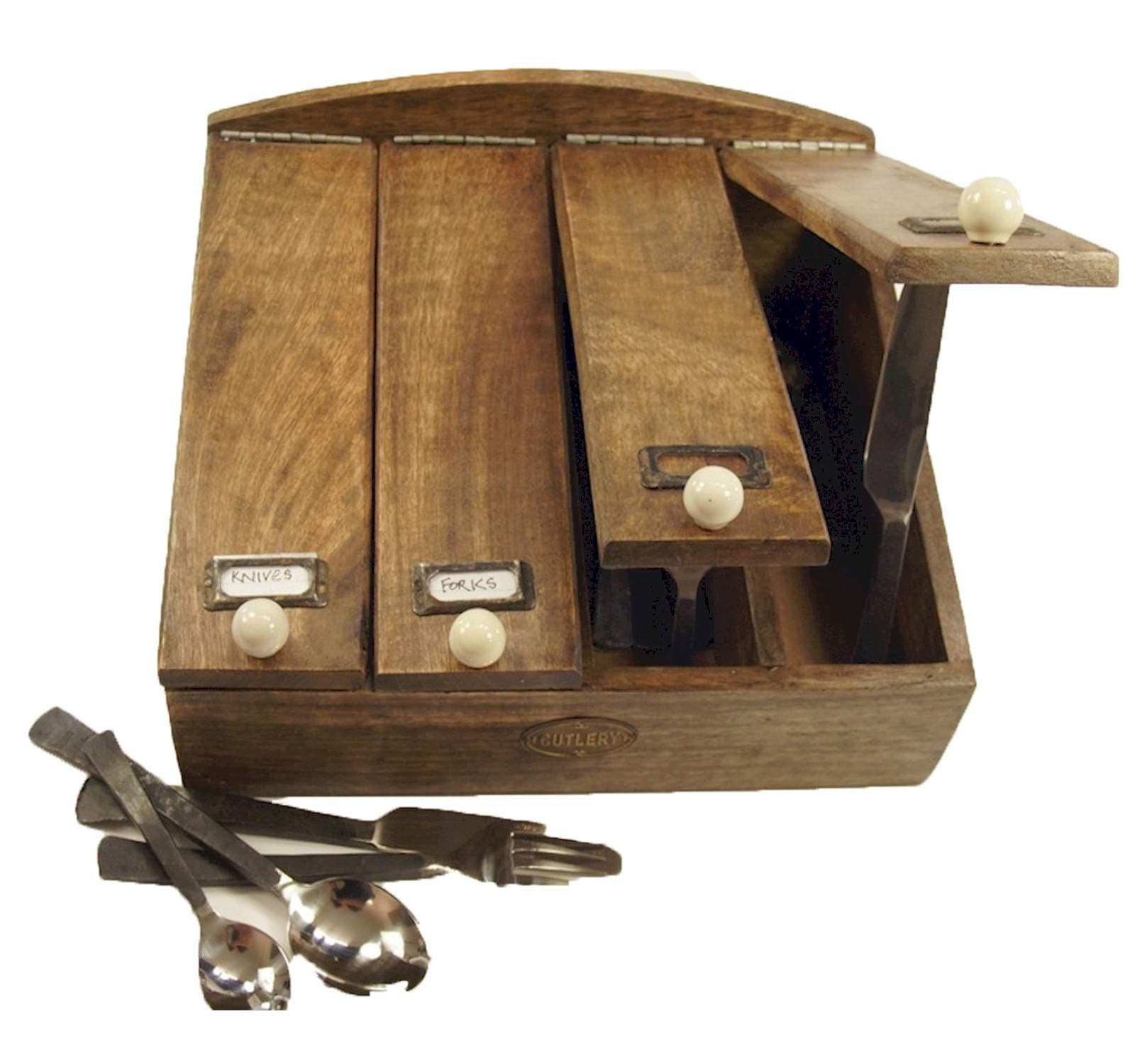 County Kitchen Rustic Wooden Cutlery Box