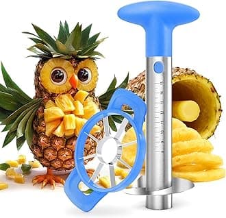 OOKUU Pineapple Corer Cutter, Stainless Steel Fruit Pineapple Peeler Slicer [Upgraded, Reinforced, Thicker Blade], Pineapple Core Remover with Measure Mark, for Diced Pineapple Ring (Blue)