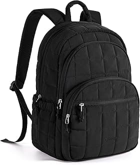 College Laptop Backpack, Travel Backpack for Women, Quilted Casual Daypack, Water-Resistant Bookbag for 15.6 Inch Laptop, Black