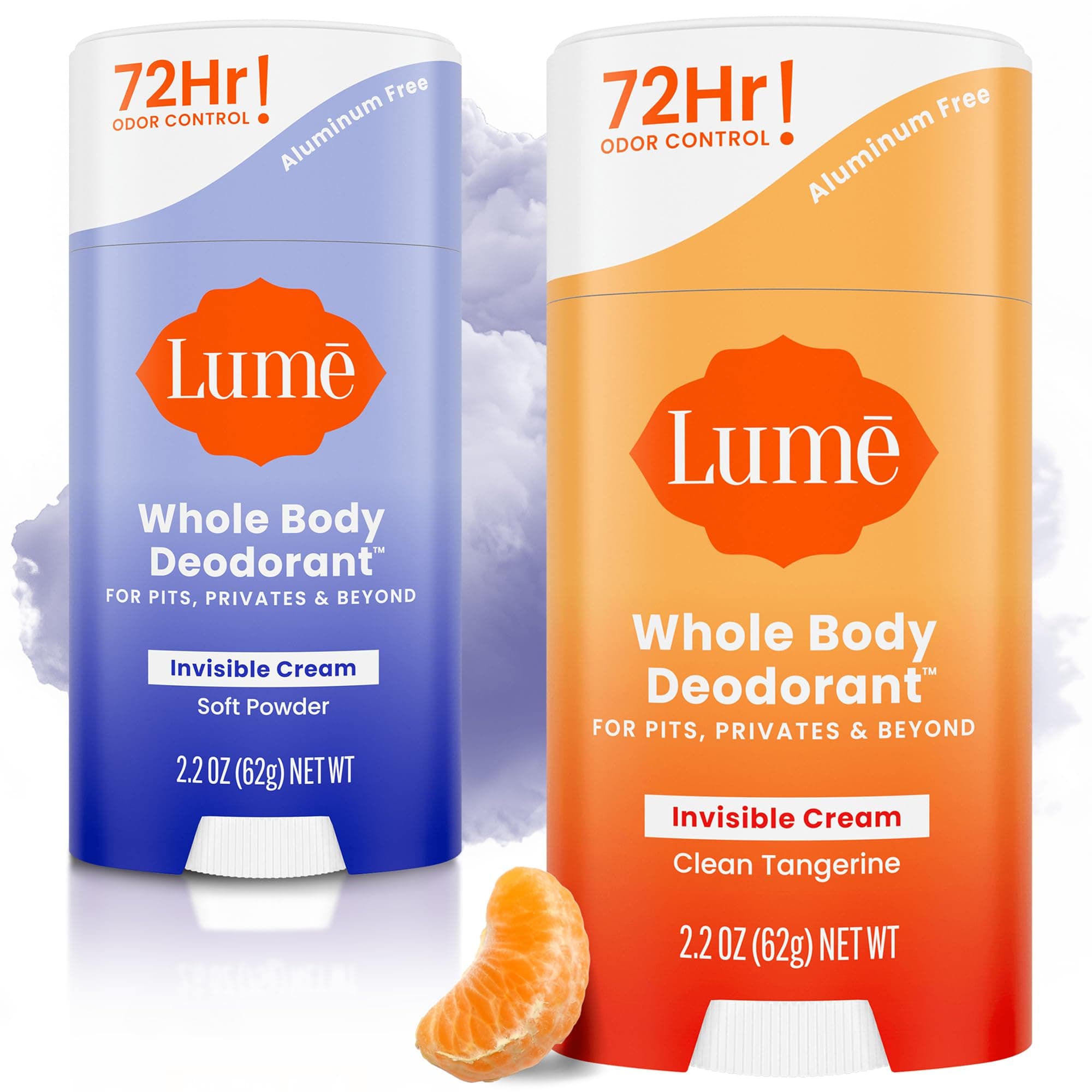 Whole Body Deodorant - Invisible Cream Stick - 72 Hour Odor Control - Doctor Developed - Aluminum Free, Baking Soda Free and Skin Loving - 2.2 Ounce (2 pack) (Soft Powder & Clean Tangerine)