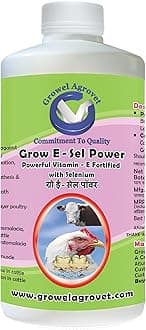 Growel Grow E-Sel Power: Vitamin – E with Selenium and Biotin for Poultry, Ca...