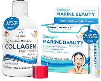 Swedish Nutra - Marine Collagen 10000 mg 500ml & Marine Beauty (20 Shots) I Sugar-Free I Hair, Skin and Nails - 40 Day Supply