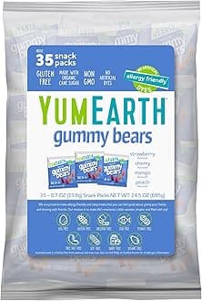 Organic Gummy Bears - Fruity Gummy Candy Snack Packs, Gluten Free Snacks for Kids - Allergy Friendly, Non-GMO, No Artificial Dyes - Assorted Flavors, 0.7 oz. (Pack of 35)