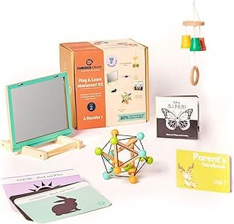 Montessori Toys Box for Newborns | 7 in 1 Sensory & Developmental Toys – Tummy Time Baby Mirror, Bell Chime Mobile, High Contrast Book & More | Early Learning Toy Set for 3-6 Months