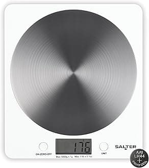 White Disc Digital Kitchen Scale – Electronic Food Scale, Add & Weigh Multiple Ingredients, 5kg Capacity, Aquatronic For Measuring Liquids, Easy Read LCD Display, Includes Battery